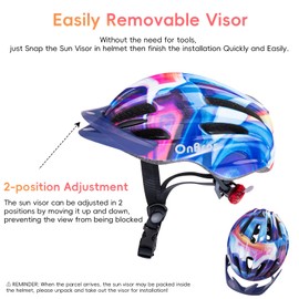 Kids Bike Helmet for Boys & Girls Ages 5-7-9-10-12-14 Adjustable Kid Cycle Helmet with Visor & Light, Lightweight & Safe for Cycling Scooters and Skating 50-57cm