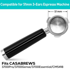 CASABREWS 51mm Stainless Steel Portafilter Set, 3 Ears Espresso Filter Holder with Double Spouts & 51mm Filter Baskets, Compatible for CASABREWS 3700 Essential and CM5418 Coffee Machine