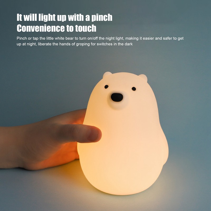 LED Night Light Cartoon White Bear Baby Pat Light USB