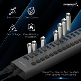 SABRENT SABRENT 16-Port USB 3.0 Data Hub and Charger with Individual Power Switches, 90W High-Power Output (HB-PU16)