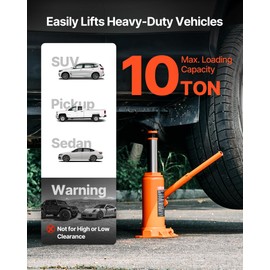 VEVOR Hydraulic Bottle Jack, 10 Ton (22046 lbs) Capacity, 9.3-18.5 Inch Lifting Range, Heavy Duty Welded Bottle Jack for Car, SUV, Pickup, Auto Repair, House Lift and Agricultural Equipment, Orange