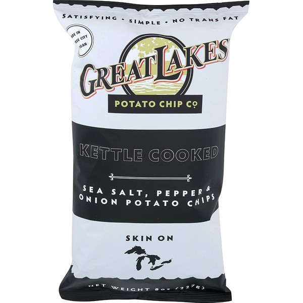 Great Lakes Potato Chips, Chip Potato Sea Salt Pepper Onion, 8 Ounce
