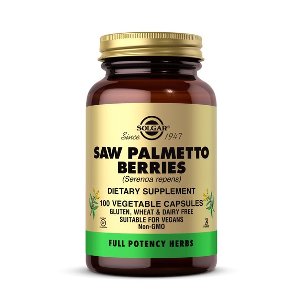 Solgar Saw Palmetto Berries, 100 Vegetable Capsules - Men’s Health - Full Potency - Non-GMO, Vegan, Gluten Free, Dairy Free, Kosher - 100 Servings