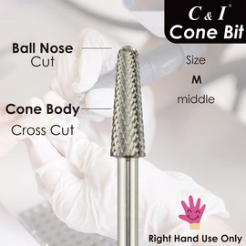 C & I Nail Drill Cone Bit, Professional Nail Drill Bit for Electric Nail Drill Machine, Nail Care Tool, Quick Remove Nail Gels & Dip Powder (Middle -M)