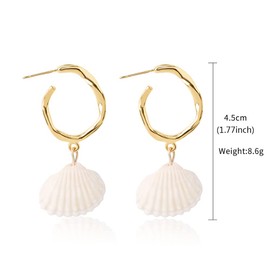 AMOR SPES White Natural Sea Shell Gold Pearl Drop Earrings Dangle Earrings for Women Beach Jewelry (E)