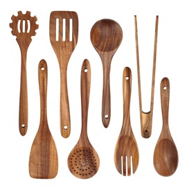 YALONG 8-Piece Wood Kitchen Utensil Set, Including Wooden Spoons for Cooking, Natural Wooden Utensil Set for Cooking, Utensil Sets for Non-Stick Cookware