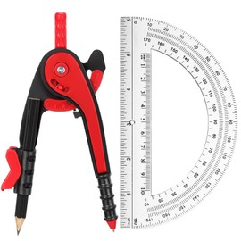 Eboot Red Student Geometry Math Set, Drawing Compass and 6 Inch Clear Swing Arm Protractors 180 Degree Math Protractor