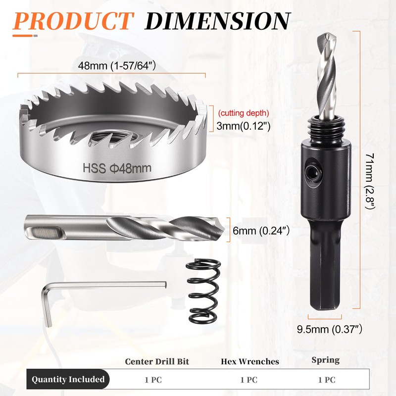 METALLIXITY Hole Saw Kit 48mm (1-57/64"), 4241 High Speed Steel