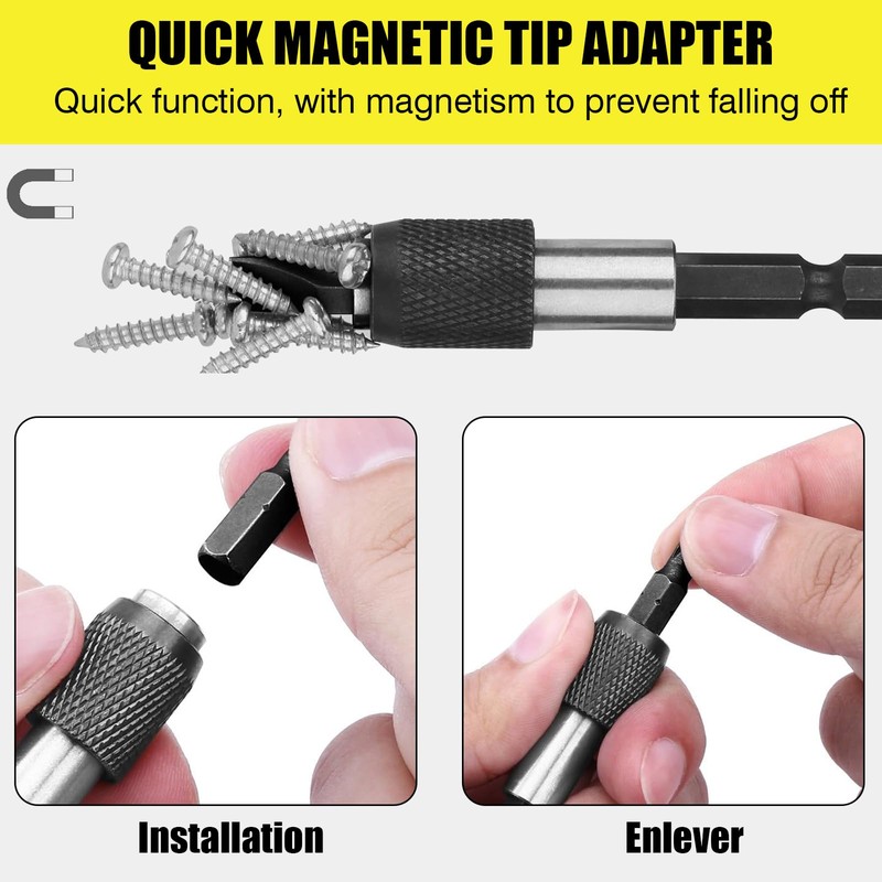 9 Pieces Magnetic Bit Holder 60 mm, Bit Holder Magnetic