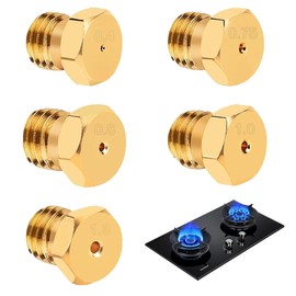 JEYORZY Pack of 5 gas stove nozzles, burner gas stove replacement nozzles, 0.45/0.75/0.8/1.0/1.3 mm LPG conversion kit, brass burner nozzles, gas jet nozzles, gas jet set, natural gas propane