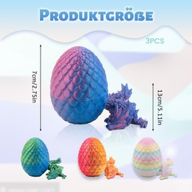 Set of 4 Dragon Egg with Dragon, 3D Dragon in Egg, 7 cm Dragon Egg, 13 cm Dragon, Decorative Collectible for Desk and Shelf, 3D Printed Dragon Inside, Home Office