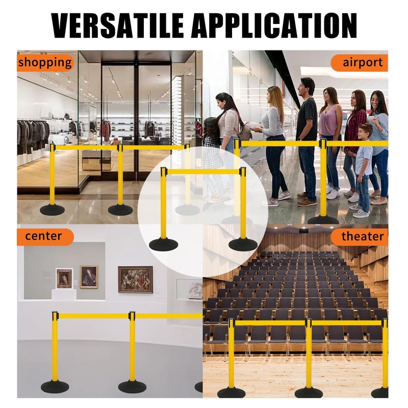 Vilmon 6-Pack Yellow Plastic Crowd Control Stanchion Set, Stable Heavy-Duty