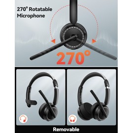 TECKNET Wireless Headset, 5.3 ENC Bluetooth Headset with Microphone, Computer Headset Rechargeable, USB Dongle, Charging Base, On-Ear Headphones for Trucker/Remote Work/Call Center