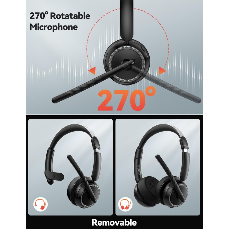 TECKNET Wireless Headset, 5.3 ENC Bluetooth Headset with Microphone, Computer