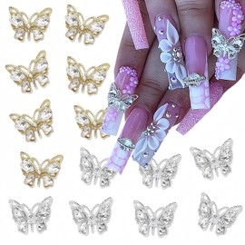 Shiny Alloy Butterfly Nail Charms 3D Butterfly Nail Art Charms for Acrylic Nails Butterfly Nail Rhinestones Nail Jewels Butterflies Shape Crystals Diamonds for Nail Tip DIY Nail Decoration Accessories