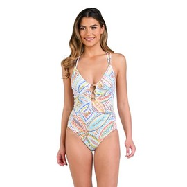La Blanca Women's Underwire Lace Up One Piece Swimsuit, White//Sunbaked Jewels, 14