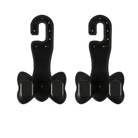 2 PCS Car Seat Hooks, 2-in-1 Leather Purse & Phone Stand, Black