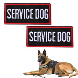 2 Pack Service Dog Patch, Black Dog Vest Patches Red Border for Service Training Dogs and Emotional Support Dogs