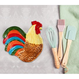 Colorful Rooster-Shaped Ceramic Spoon Rest for Stove Top & Kitchen Counter Pretty spoon holder for stove spoon rest – Perfect Cooking Spoon Holder Kitchen Decor (Rooster)
