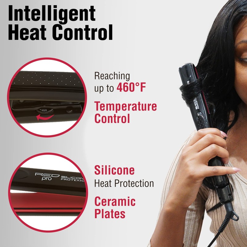 Red Pro Hair Straightener Silicone Protexion Flat Iron 1 Inch,
