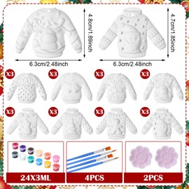 Syhood 24 Pcs Christmas Ceramics to Paint Ornaments Crafts Paint Your Own Kit DIY Ceramics Xmas Ready to Paint Ceramics DIY Figurines Unpainted Arts for Adult Party Gifts(Ugly Sweater)
