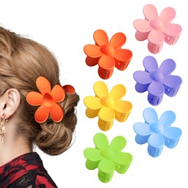 6 Pieces Flower Hair Claw Clips Acrylic Plastic Matte Hair Clips Set Flower Barrettes with 6 Colors Flower Non Slip Hair Clamps Accessories Hair Flower Clips for Women and Girls Thick Thin Hair