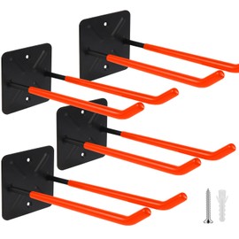 ZexHok Steel Garage Storage Hooks Wall Tool Organizer, 14 Inch Garage Hook Heavy Duty Utility Storage Hangers Orange for Ladders, Chairs, Garden Tools, Set of 4