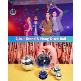 Disco Ball with Motor with Remote and Lights, Palujorty 5-9 RPM 24 LED Mirror Ball Motor and 6" Balls for 70s 80s 90s Theme DJ Party, Disco Party Decoration, Wedding, Birthday(USB/Battery Powered)