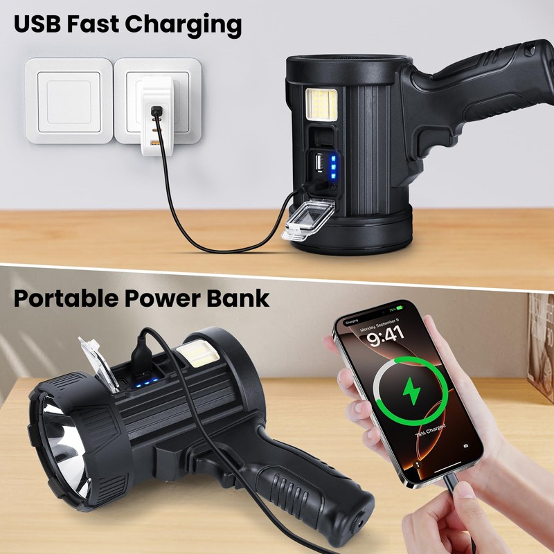 BERCOL Rechargeable Spotlight,2000000 LM Super Bright Handheld Spot Light LED