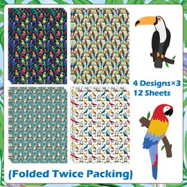 Pineraap Parrot Wrapping Paper 12 Sheets Colorful Parrot Designs Gift Wrap for Bird Lovers,Pet Owners,Tropical Theme,20"×28"