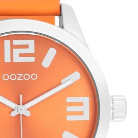 Oozoo Timepieces Women's Watch - Wrist Watch with Leather Strap | High-Quality Watch for Women - Elegant Analogue Women's Watch in Round, Silver Coloured/Fluo Orange, Luxury