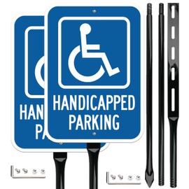 2Pack Reserved Handicap Parking Sign with 54 Inch Heavy Duty Metal Stake, 14x10 Inch Reflective Aluminum with Hardware