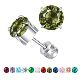 ZQGOFPT Titanium Flat Back Surgical Stainless Steel Stud Earrings for Women Men,Birthstone Stud Earrings Hypoallergenic Double Side 5A Cubic Zirconia Studs Jewelry 6mm (August(Peridot))