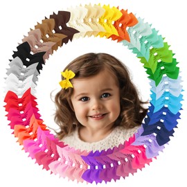 Hair Bows for Girls, 60PCS 2" Fully Lined Alligator Hair Clips, Toddler Hair Accessories (30 Colors in Pairs)