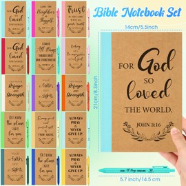 Resurhang 90 Sets Christian Notebooks and Pen Gifts Set Bulk A5 Kraft Composition Journal Bible Verse Ballpoint Pen Religious Lined Notebooks Scripture Notepad Church Gifts for Women Men (Rainbow)
