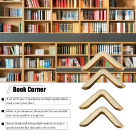 Akozon Protective Corner Decoration for Books Bronze Metal Book Corner Protectors Guards Corner Protector 50 Pieces Book Corner Protectors for Scrapebooking Vintage Photo Album Diary, c103 brass color