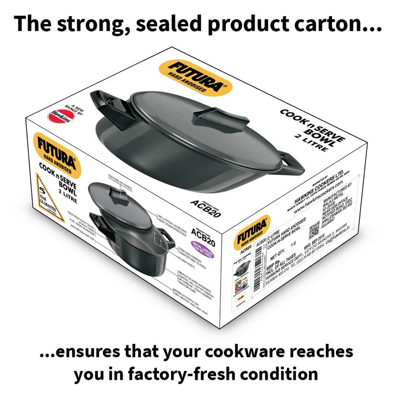 Hawkins Futura 2 Litre Cook n Serve Bowl, Hard Anodised