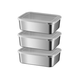 CHFNJJ Stainless Steel Storage Containers Set of 3 Stainless Steel Bats with Lids, Stainless Steel Bats Deep Food Storage Containers for Kitchen, Refrigerator Safe, Cookware (Covered, 3-Piece), 1100ml