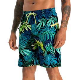 APTRO 2 in 1 Men's Swim Trunks 9" with Zipper Pockets Bathing Suit Built-in Board Shorts Swimwear Long Shorts Palm Green L