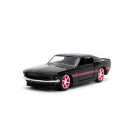 Pink Slips 1:32 W2 1969 Ford Mustang Coche Fundido a presión, Juguetes para niños y Adultos (Rayas Negras/Rosas)