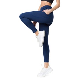 YELETE Women's High Waist Tech Pocket Workout Leggings Navy Blue Color Size M