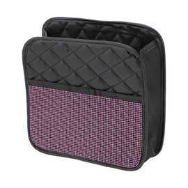 RATCHROLL 1 Pcs Universal Car Trash Can Hanging 10.2" Length 3.5" Width 10.2" Height Trash Bin Pink Black Faux Leather Rhinestone