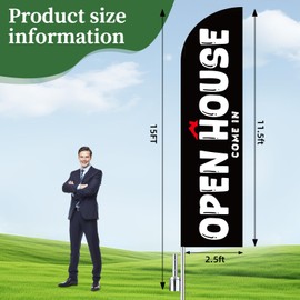 SmoothNovelty Open House Flag 15 ft with Flag Pole Ground Stake Double Sided "open House" Swooper Feather Sign Banner for Real Estate Agents Businesses Opening