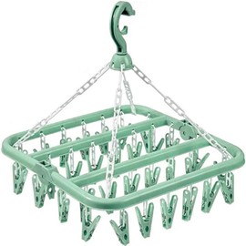 alladaga Clothes Drying Hanger with 32 Clips and Drip Foldable Hanging Rack (Light Green)