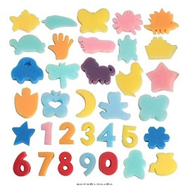 ZYAMY 34pcs Colorful DIY Sponge Painting Animal Number Shapes Assorted Sponge Brush Random Colors for Children's Graffiti Painting