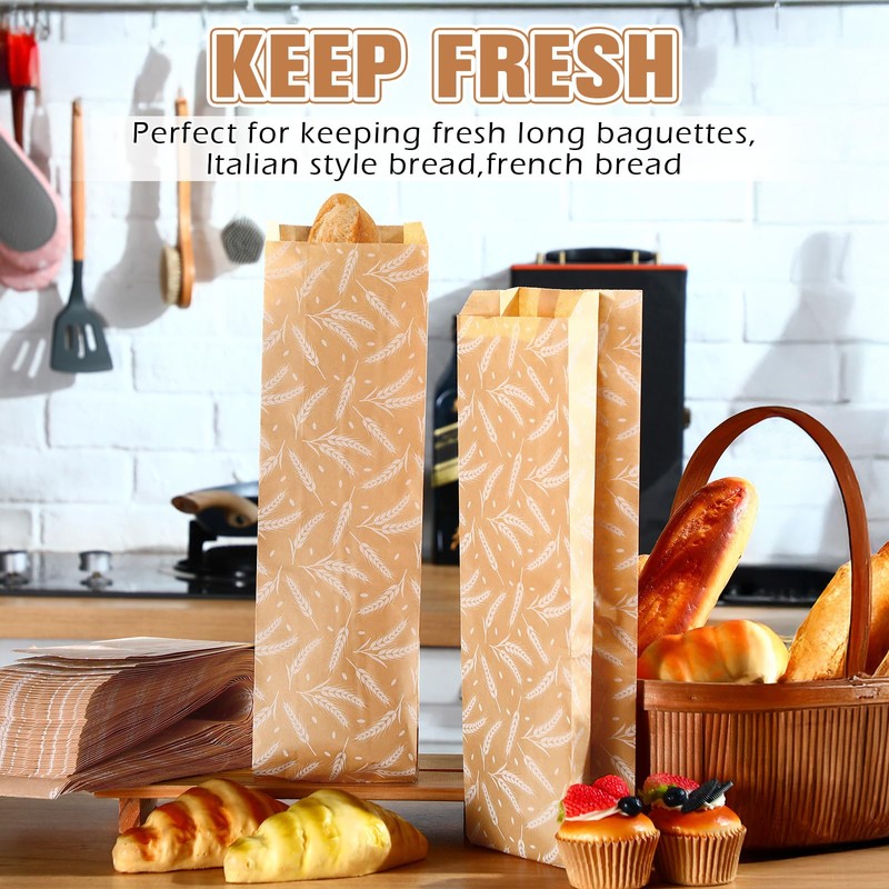 100 Pcs Paper French Bread Bags 4.5" x 2.5" x