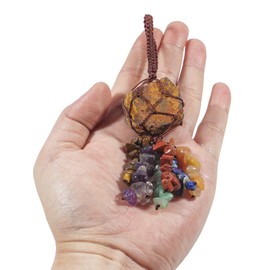 Loveliome Rough Gemstone Car Hanging Ornament 7 Chakras Crushed Stones Healing Crystal Home Decor Meditation Yoga, Tiger's Eye