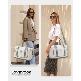 LOVEVOOK Ryanair Hand Luggage, Expandable Hand Luggage Bag for Airplane, Foldable Small Travel Bag, Cabin Travel Bag, Weekender Carry On Luggage for Men and Women, Khaki+Green, Modern