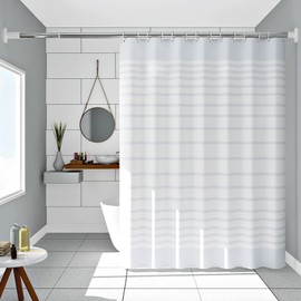 Shower Curtain 120 x 180 cm Anti-Mould White Bath Curtain Peva Striped Shower Curtains Washable for Home Dorm