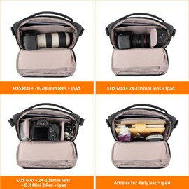 Tullio Camera Bag Crossbody, 6L Waterproof Sling Bag for Photogarapher with Padded Shoulder Strap for DSLR SLR Mirrorless Cameras